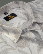 Pure Linen Digital Cream and Brown Floral Men’s Shirt