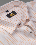 Linen Jute Striped Golden Line Pure White Colour Shirt for Men